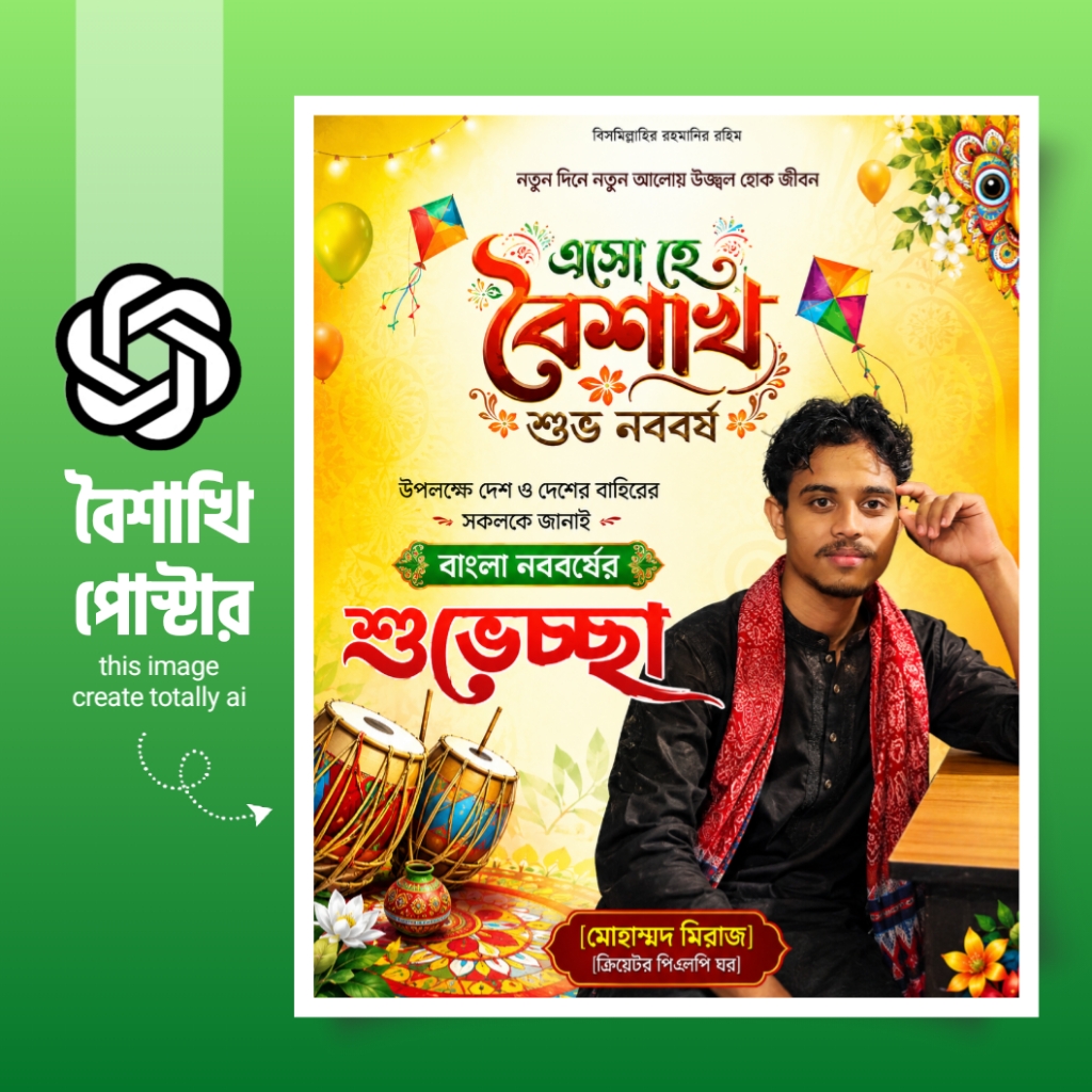 Pohela Boishakh AI Photo Editing Prompt | বৈশাখী পোস্টার ডিজাইন ২০২৬ - PLP Ghor AI